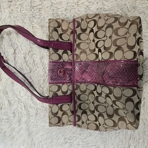 Coach Pink and Brown Signature Tote Bag